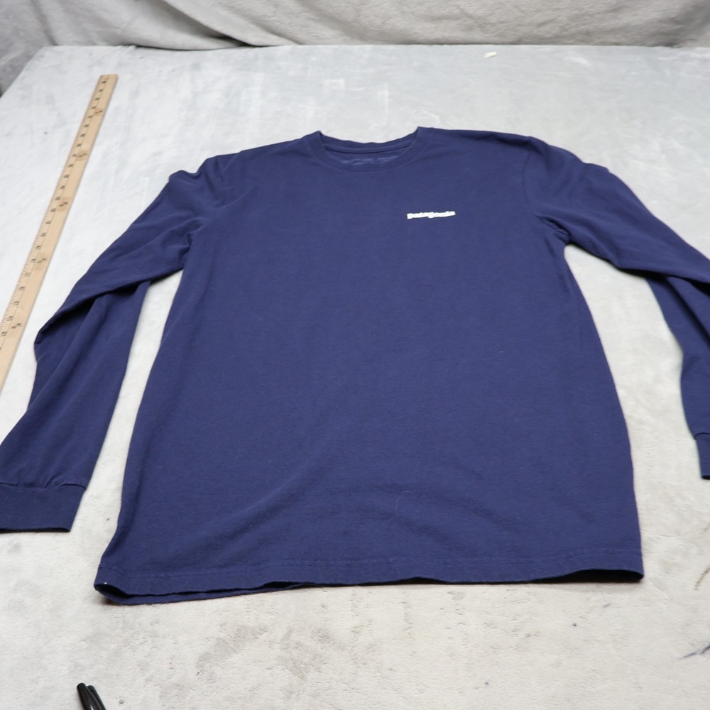 Patagonia Shirt Mens Small Blue Long Sleeve P-6‎ Logo Responsibili-Tee Graphic